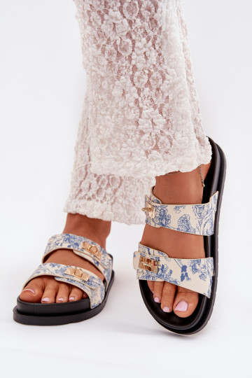 Gemustert Damenhausschuhe mit einer Plattform blaue Farbe Sorina