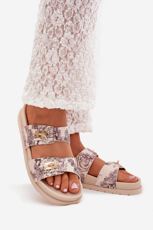 Gemustert Damenhausschuhe mit einer Plattform Beige Sorina