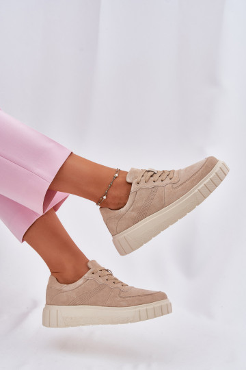 aus INildleder Sneakers Stilvollllschuhe Feminin mit einer Plattform Beige RilZuena
