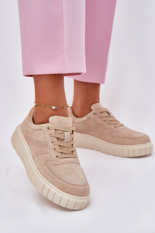 aus INildleder Sneakers Stilvollllschuhe Feminin mit einer Plattform Beige RilZuena