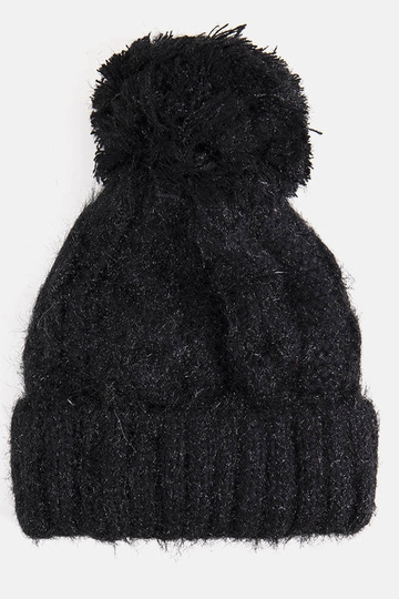 Schwarze Mütze mit Bommel Karloti