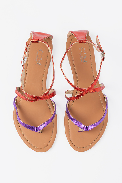 gleichschenklig Sandalen z lila Rotmi paseczkami gleichschenklig Sandalen z lila Rotmi paseczkami