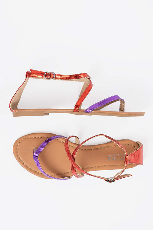 gleichschenklig Sandalen z lila Rotmi paseczkami gleichschenklig Sandalen z lila Rotmi paseczkami