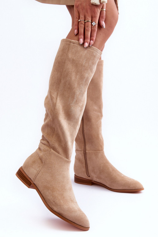 aus INildleder Stiefel mit breiten Absätzen Beige Eelin