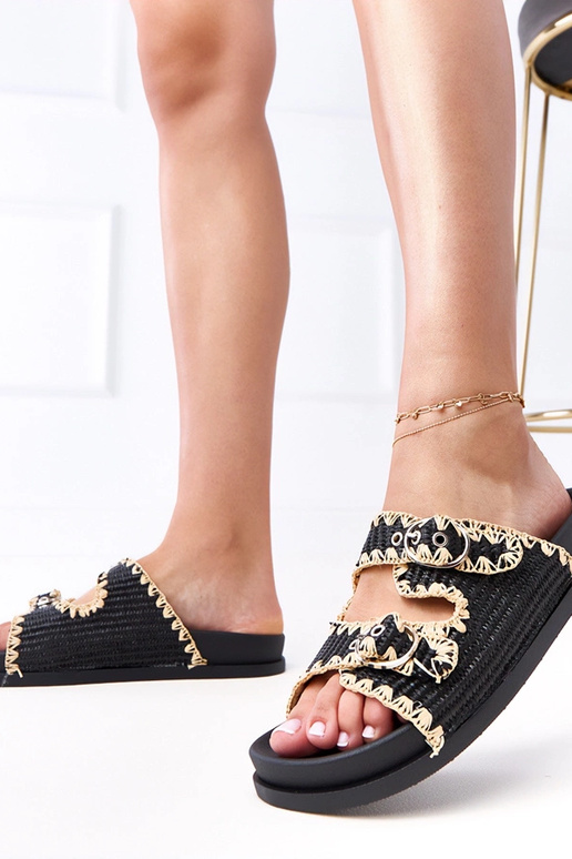 Schwarze geflochtene Slipper mit...