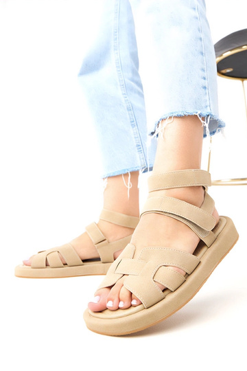 Dunkelbeige Sandalen mit Knöchelriemen Maimuna