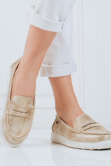 Damenmokassins golden mit flexibler Sohle