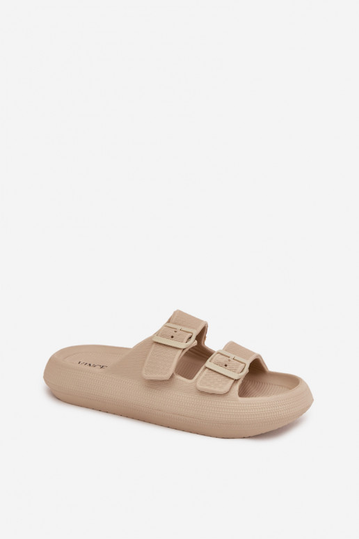 Leichte Hausschuhe Damenhausschuhe mit Schnallen Vinceza 76056 Beige Leichte Hausschuhe Damenhausschuhe mit Schnallen Vinceza 76056 Beige