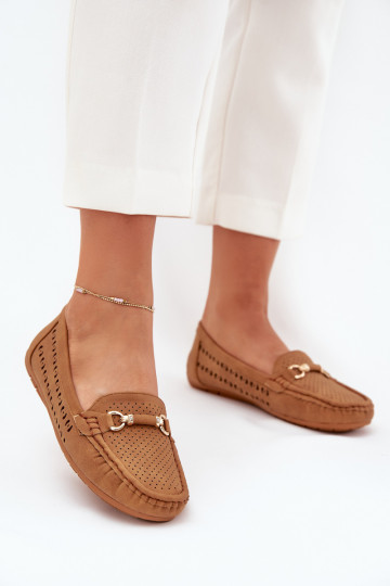 Damen-Mokassins mit Lochmuster und Ornamenten in Braun Kaydance 2