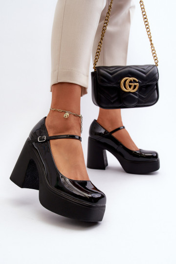 Schuhe Feminin mit Lackeffekt mit einer Plattform I Aufzeichnen Big Star NN274004 schZuarze Farbe