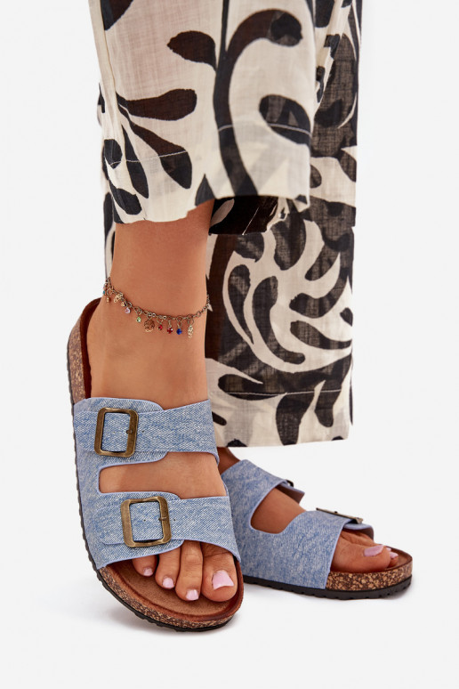 Feminin Hausschuhe mit einer Plattform mit Schnallen Jasny Jeans Vesina Feminin Hausschuhe mit einer Plattform mit Schnallen Jasny Jeans Vesina