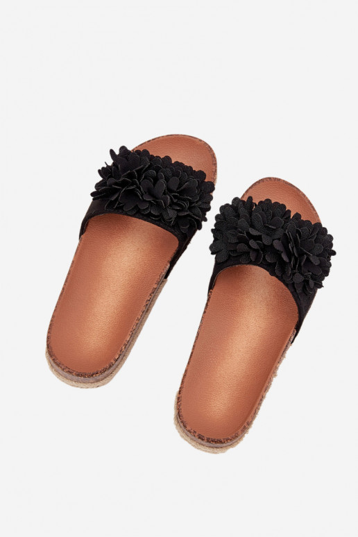 Damenhausschuhe mit einer Plattform Mit Dekorationeni mit floralen Motivenkami schZuarze Farbe Tessara Damenhausschuhe mit einer Plattform Mit Dekorationeni mit floralen Motivenkami schZuarze Farbe Tessara