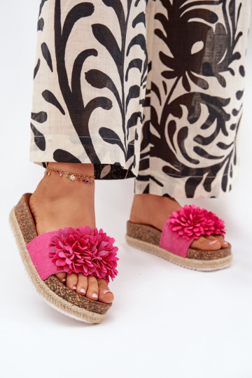 Damen Pantoletten in Rosa mit Plattform und Blumenmotiven Tessara 2