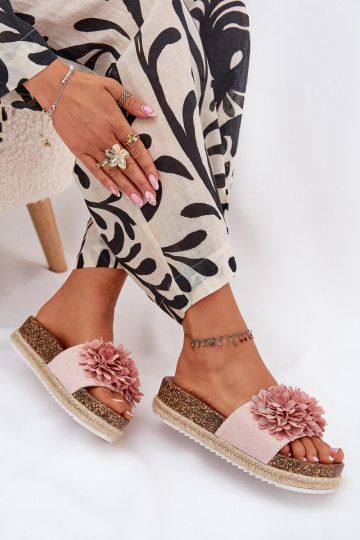 Damen Pantoletten in Rosa mit Plattform und Blumenmotiven Tessara