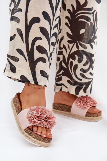 Damen Pantoletten in Rosa mit Plattform und Blumenmotiven Tessara 2