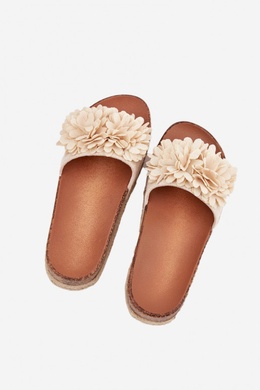 Damenhausschuhe mit einer Plattform Mit Dekorationeni mit floralen Motivenkami Beige Tessara