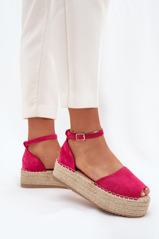 Sandalen Espadrilles mit einer Plattform Mit Zopf pinke Farbe Selise Sandalen Espadrilles mit einer Plattform Mit Zopf pinke Farbe Selise