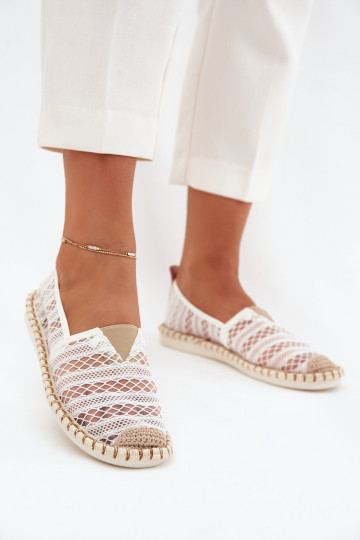 Damen weiße, Spitzen-Espadrilles mit Netz Faylira 2