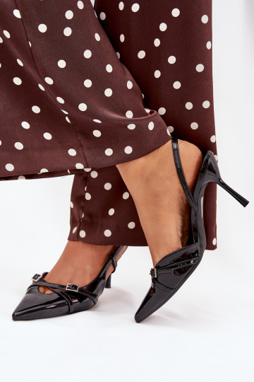 Schwarze lackierte Schuhe mit offenem Absatz und Riemchen Ravira 2