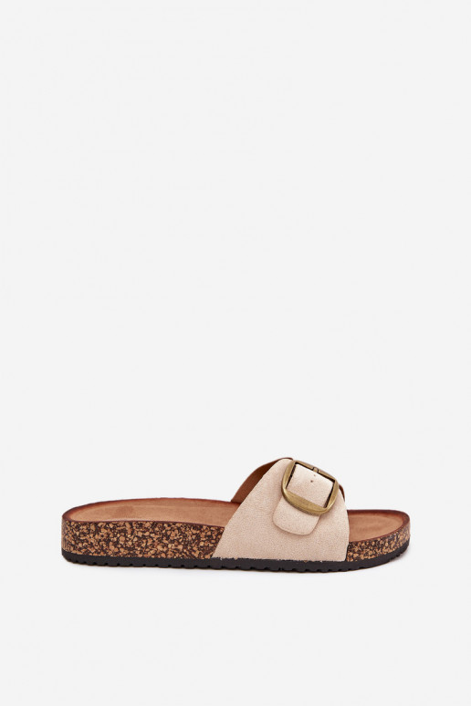 Damenhausschuhe mit Schnallen mit einer Plattform Beige Zavira Damenhausschuhe mit Schnallen mit einer Plattform Beige Zavira