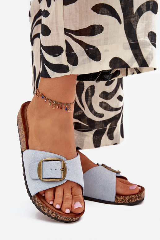 Damenhausschuhe mit Schnallen mit einer Plattform blaue Farbe Zavira Damenhausschuhe mit Schnallen mit einer Plattform blaue Farbe Zavira