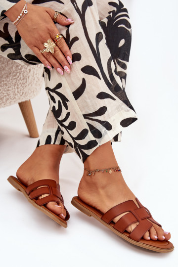 Damenhausschuhe mit breiten Absätzen braune Farbe Mirona