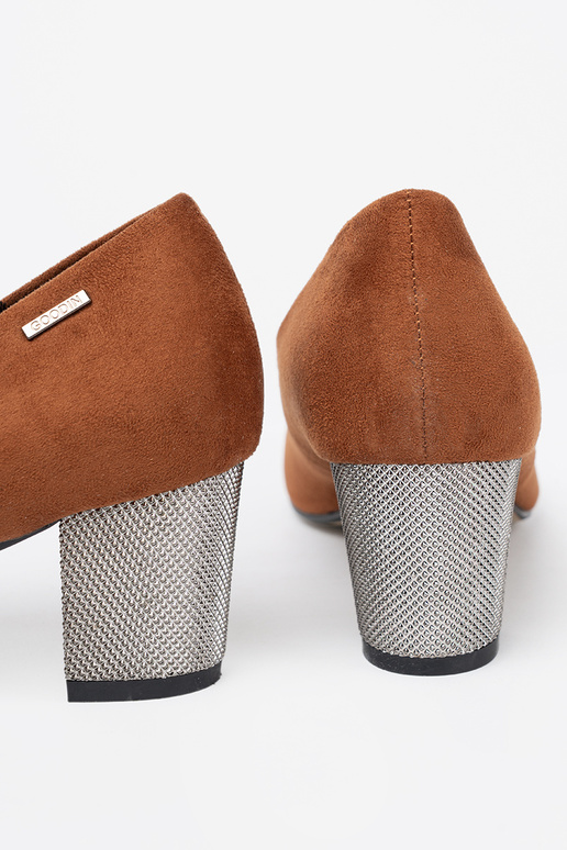 braune Farbe High Heels z ozdobnym Silberm obcasem