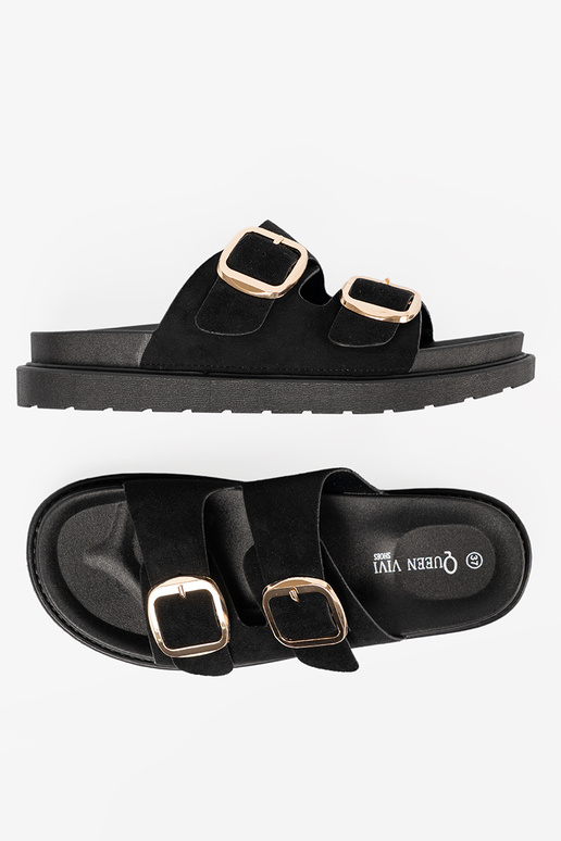 Hausschuhe Frauen schZuarze Farbe ze goldenmi klamrami