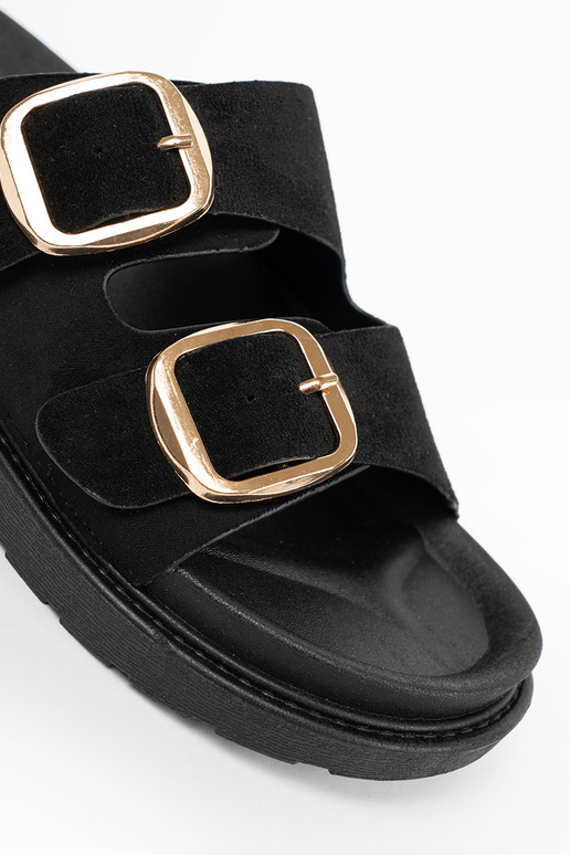 Hausschuhe Frauen schZuarze Farbe ze goldenmi klamrami