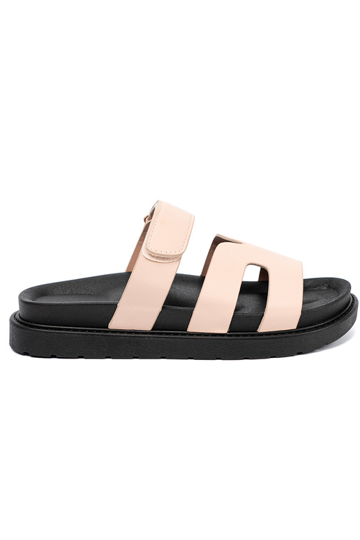 Beige Hausschuhe mit Riemen Klettverschluss