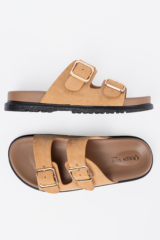 Karamellfarbe Hausschuhe Frauen ze goldenmi klamrami