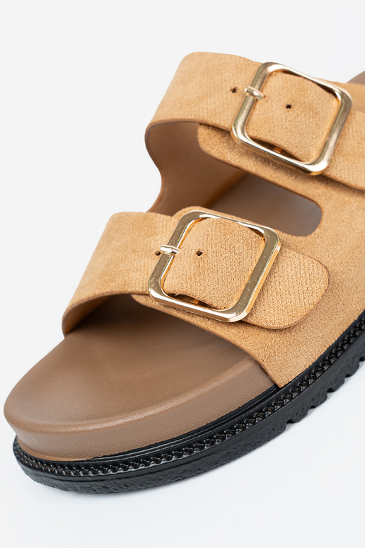 Karamellfarbe Hausschuhe Frauen ze goldenmi klamrami