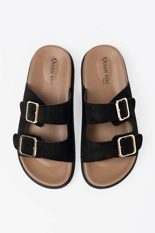 schZuarze Farbe Hausschuhe Frauen ze goldenmi klamrami