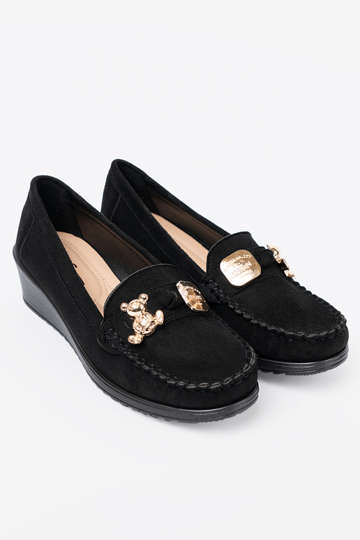 schZuarze Farbe aus INildleder Halbschuhe z ozdobnym misiem