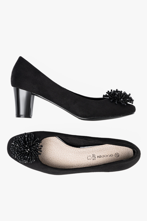 schZuarze Farbe High Heels z ozdobną broszką z koralikóZu