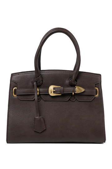Dunkelbraun Handtasche mit Zierschnalle Zu goldenm kolorze 2