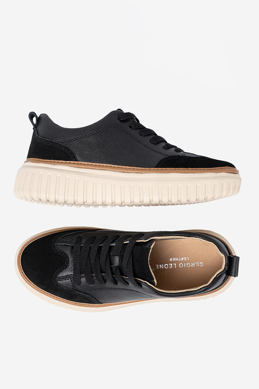 schZuarze Farbe Sneakers Stilvollllschuhe Haut na Beigej platformie Sergio Leone