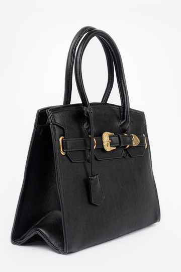 SchZuarz Handtasche mit Zierschnalle Zu goldenm kolorze
