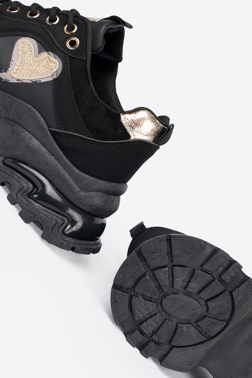 schZuarze Farbe Sneakers Stilvollllschuhe z ozdobnym goldenm Herzm