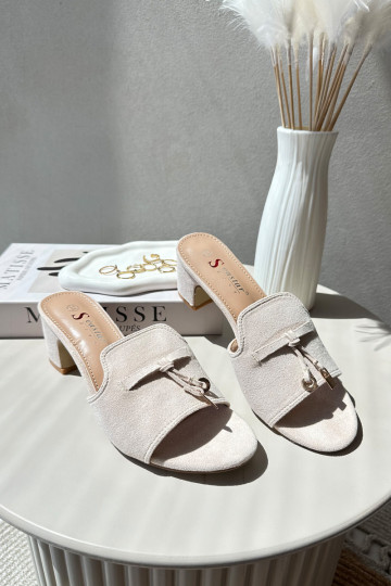 Damenhausschuheaus Öko-INildlederu mit Absätzen Beige Jemenna 2