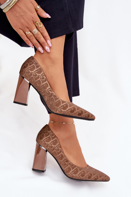 Hochhackige Schuhe Mit Dekorationen Tłoczeniem Vinceza 62254 braune Farbe Hochhackige Schuhe Mit Dekorationen Tłoczeniem Vinceza 62254 braune Farbe