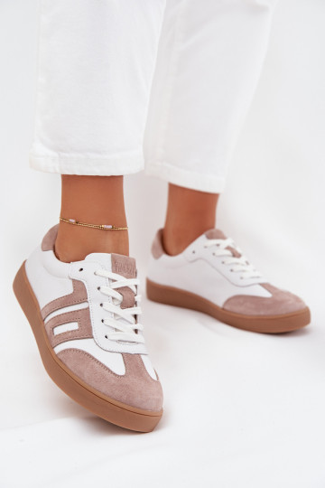 Leder Damen-Sneaker im sportlichen Stil „Vinceza 79557" in weiß-beige