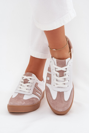 Leder Damen-Sneaker im sportlichen Stil „Vinceza 79557" in weiß-beige 2