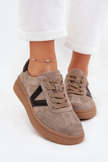 aus INildleder Sneakers Stilvollllschuhe Feminin mit einer Plattform Vinceza 79562 Beige