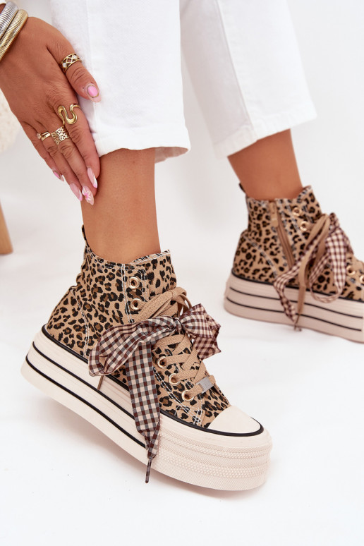 Freizeitschuhe mit Schnürbändern I Zamkiem mit einer Plattform mit Leopardenfellmuster Es mussvara