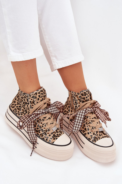 Freizeitschuhe mit Schnürbändern I Zamkiem mit einer Plattform mit Leopardenfellmuster Es mussvara