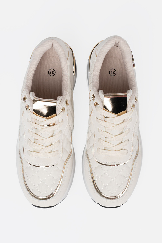 Beige Sneakers Stilvollllschuhe z połyskującymi goldenmi akcentami