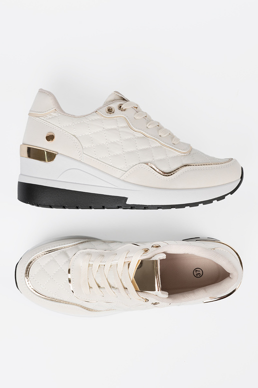 Beige Sneakers Stilvollllschuhe z połyskującymi goldenmi akcentami