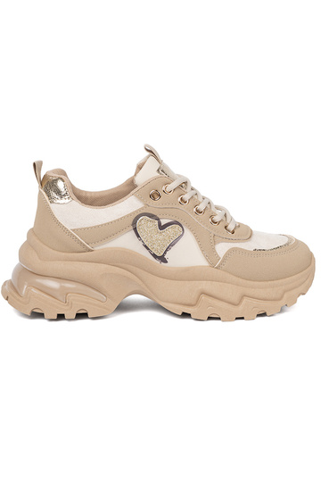 Beige Sneakers Stilvollllschuhe z ozdobnym goldenm Herzm 2