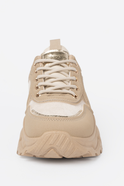 Beige Sneakers Stilvollllschuhe z ozdobnym goldenm Herzm